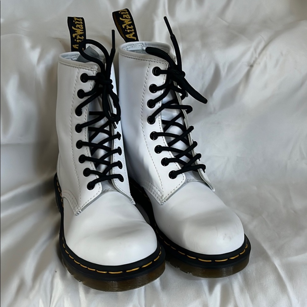 Dr. Martens White Combat Boots with Black Laces